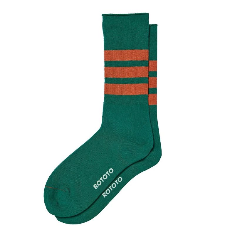 1 rototo fine pile striped crew socks green dark orange