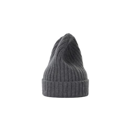 A gray, ribbed knit beanie by Le Bonnet, named 