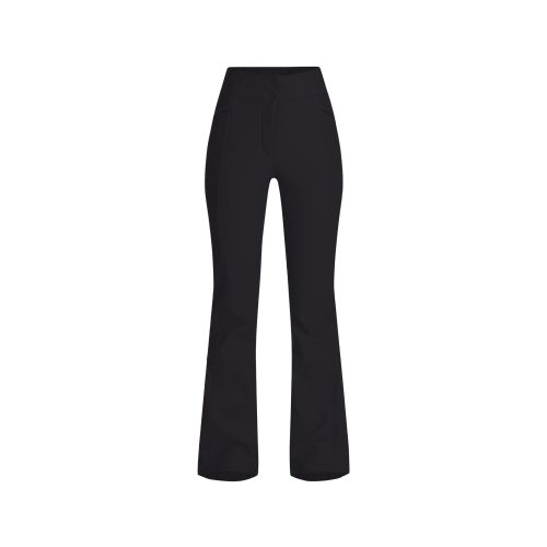 The Emma Pant by Halfdays is a black high-waisted flared pant with a sleek slim-fit design, perfect for any occasion, set against a white background.