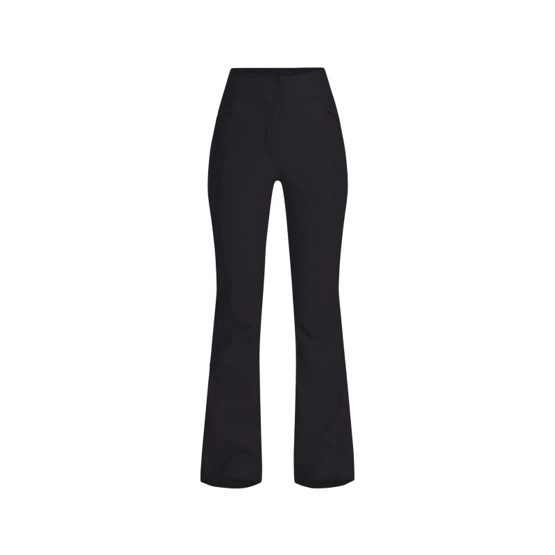 The Emma Pant by Halfdays is a black high-waisted flared pant with a sleek slim-fit design, perfect for any occasion, set against a white background.