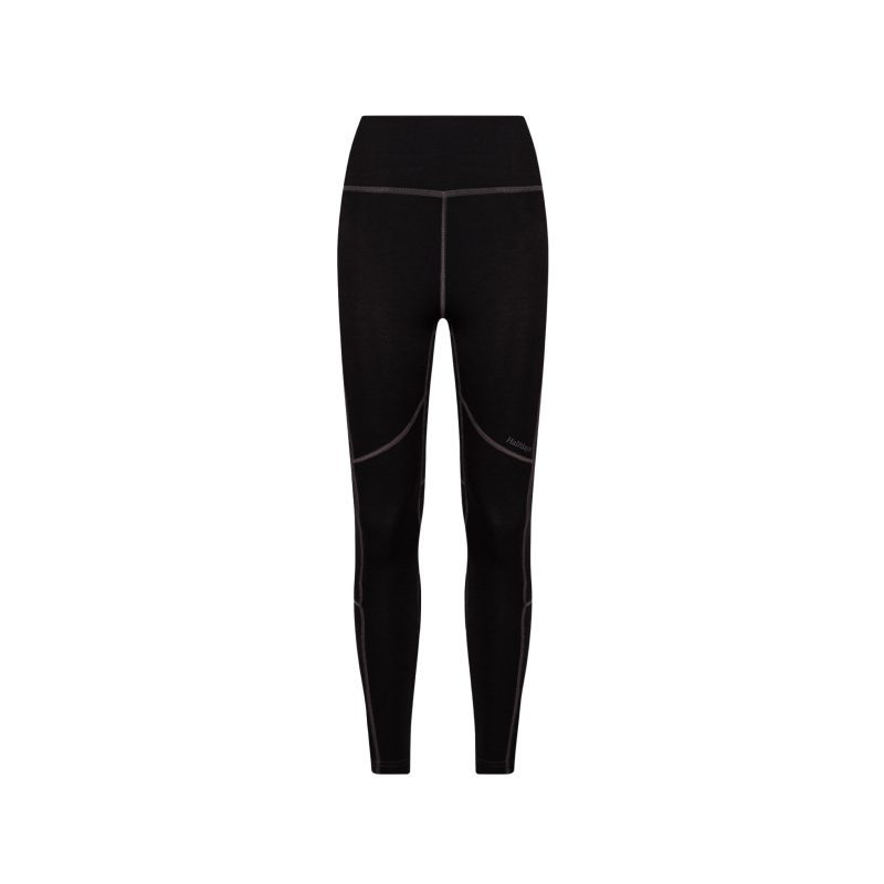 The Hallie Merino Legging from Halfdays features black high-waisted leggings with a contrasting seam design, crafted from a midweight blend, and displayed on a white background.