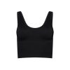 The Marie Top by Halfdays is a black sleeveless crop top featuring a scoop neckline, made from performance nylon for an effortless fit, shown against a white background.