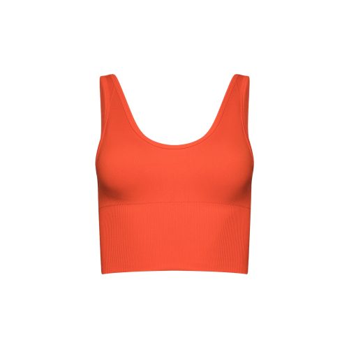 The Marie Top by Halfdays is an orange longline seamless top featuring a scoop neckline and wide shoulder straps, shown on a white background.