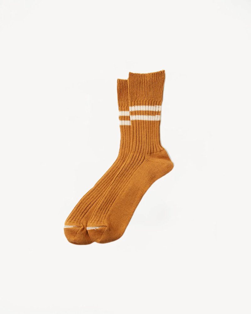 Rototo R1468 HempOrganic CottonStripe Sock Sunset Gold White Sand