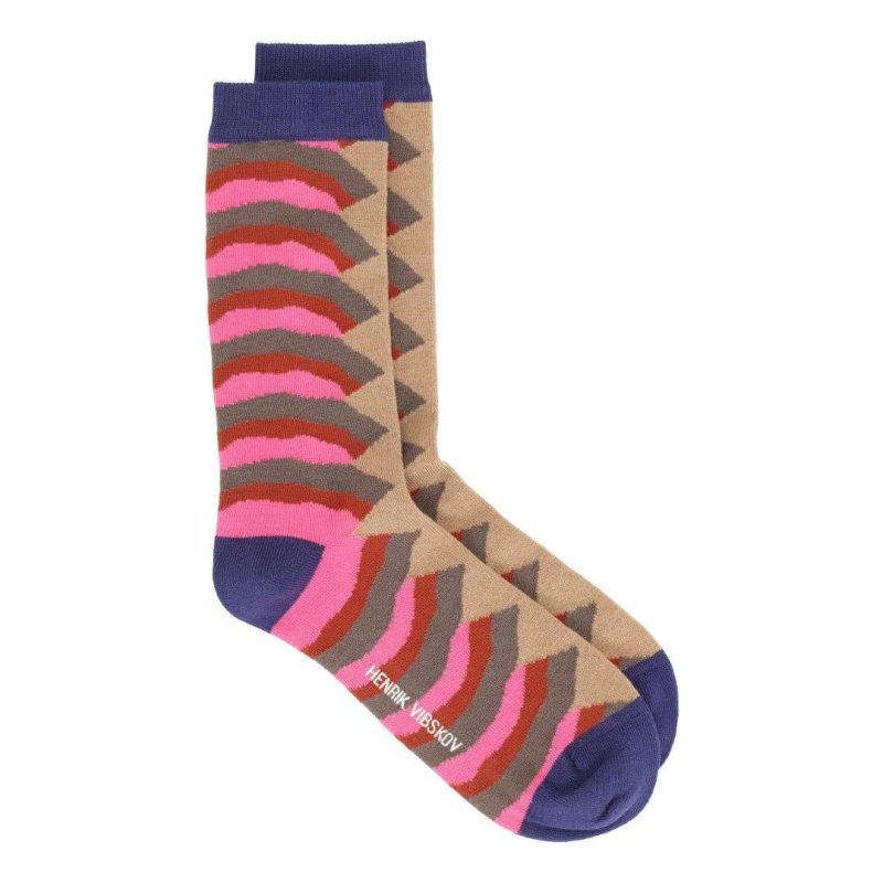 henrik vibskov fw23 w socks ripple wool socks femme 436 raspberry navy nougat ripple 30805468315671