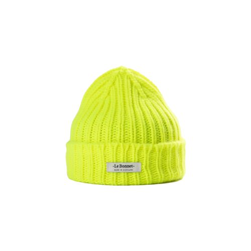 The Logo Beanie by Le Bonnet is a bright yellow accessory with a folded brim and a 