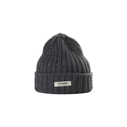 The Logo Beanie by Le Bonnet is a gray, ribbed knit beanie with a folded brim and breathable fabric, featuring the Le Bonnet logo prominently on the front for an effortless blend of style and comfort.