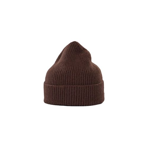 A brown beanie, crafted from soft lambswool by Le Bonnet, perfect for cozy warmth.