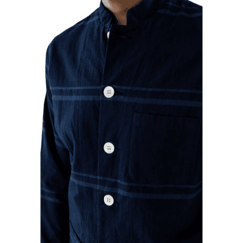 original madras trading co m casual jacket band collar jacket navy blue stripe 30525464182807