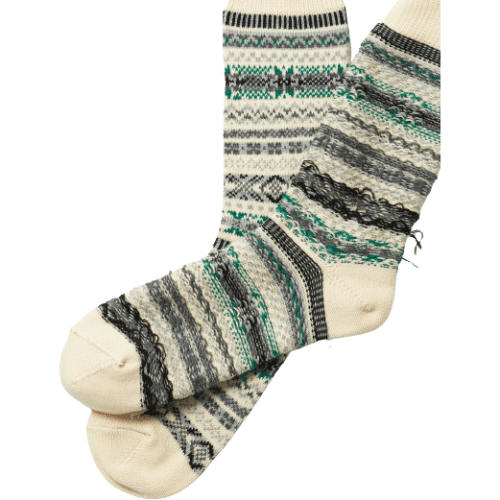 rototo socks jacquard crew socks fairisle white pattern 30703922708503