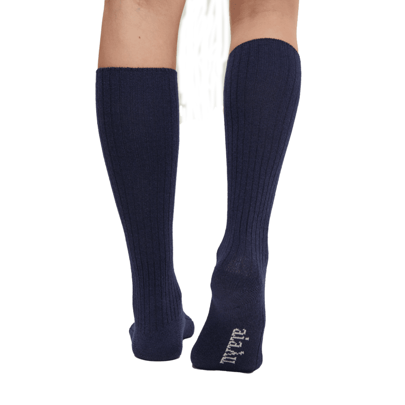 wool knee socks navy onmodel